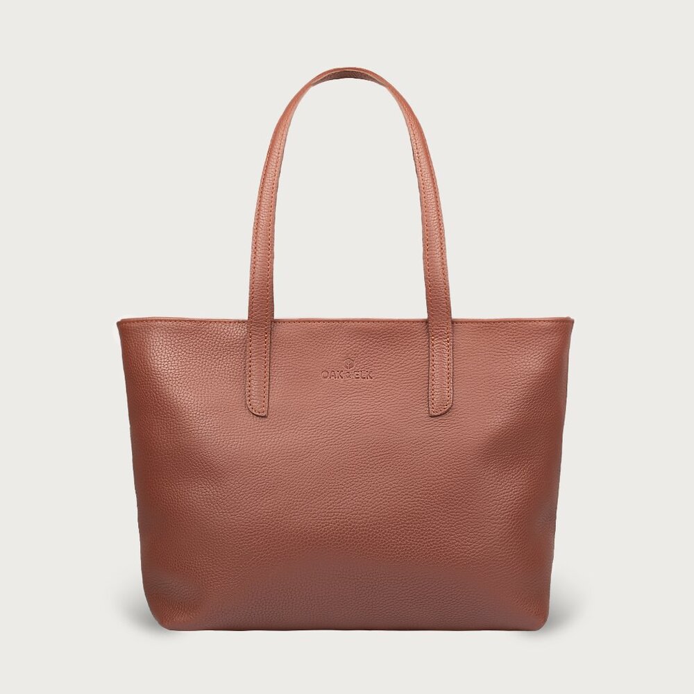 Genuine Leather Tote Bag Handbag - Color Cognacc